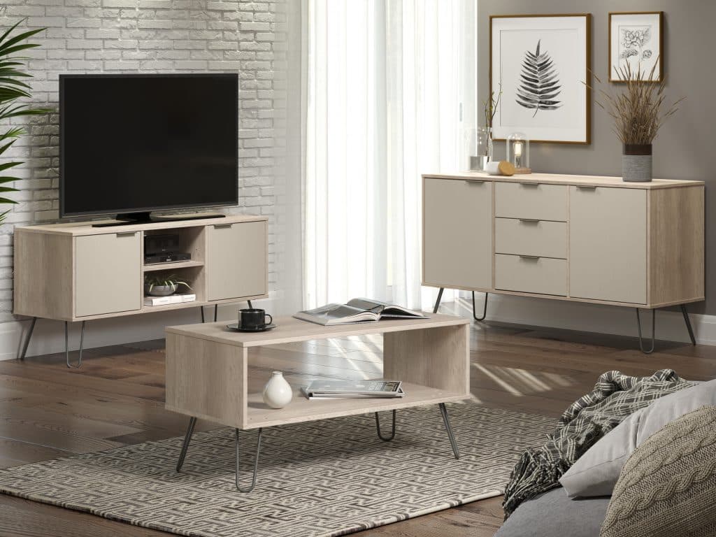 The open driftwood coffee table